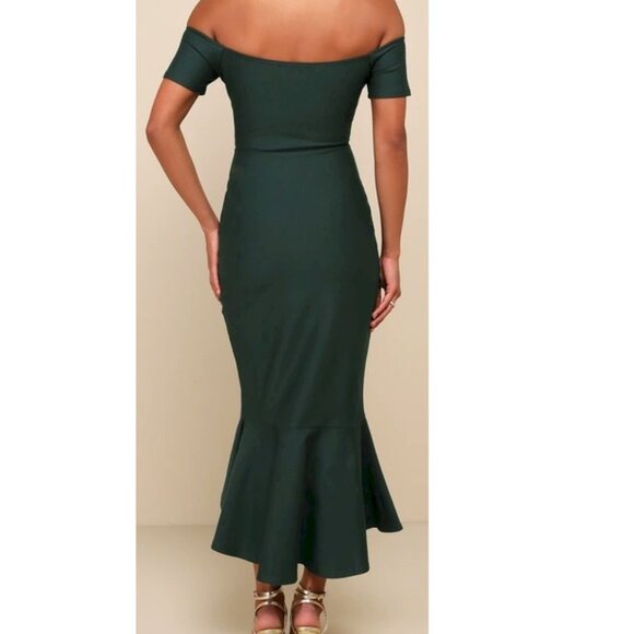 Lulus How Much I Care Dark Green Off-the-Shoulder Midi Dress Size XL NWOT - Picture 2 of 8